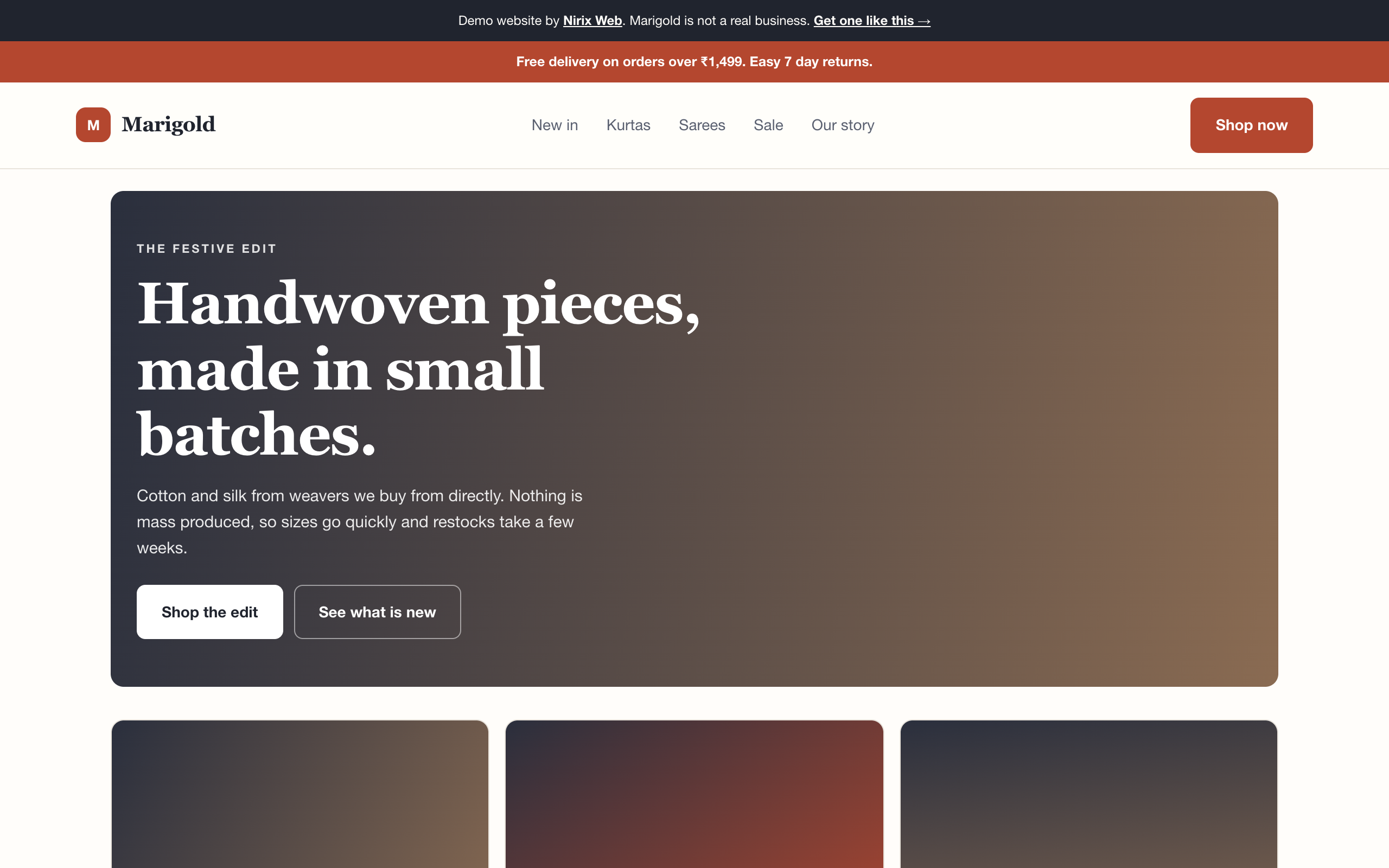 Website design concept for Marigold, a clothing boutique